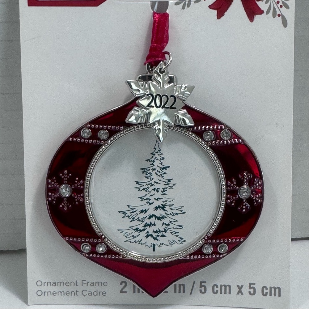 2022 Studio Decor  Christmas Ornament Pix Frame 2 X 2" Red Silver & Rhinestones